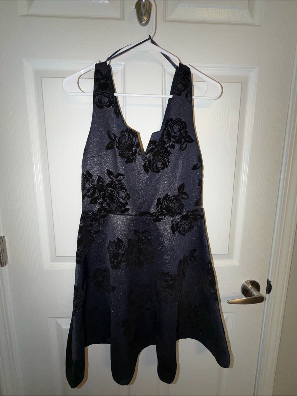 NWT Francesca’s Navy Velvet Flocked Floral Fit & Flare Dress [M]